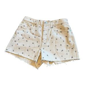 Madewell The Dad Jean Short High Rise with Black Floral Print Frayed - Like New